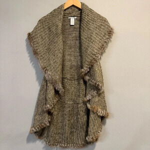 Alberto Malaki Knit Cardigan Sleeveless Open Front Waterfall Wool Blend Boho M